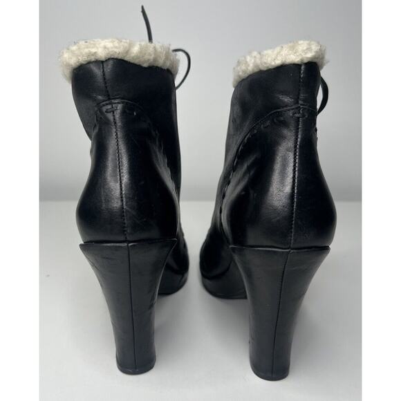 Aerosoles Envision Ankle Bootie Women's 11M Black Leather Faux Fur Trim Lace Up - Picture 4 of 10